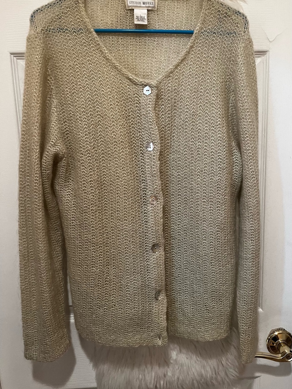 Studio Works Light Cream Open-Knit Button Front Cardigan